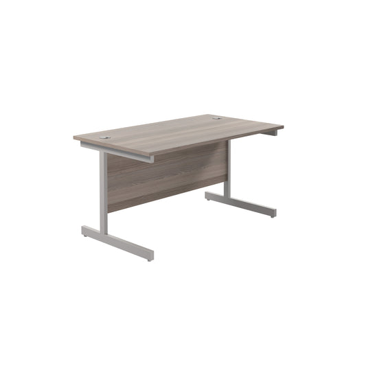 Jemini Single Upright Rectangular Desk 1200x800x730mm Grey Oak/Silver KF822631