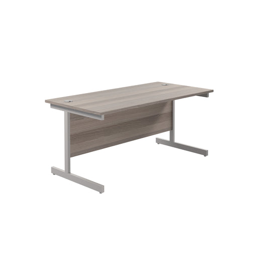 Jemini Single Upright Rectangular Desk 1600x800x730mm Grey Oak/Silver KF822731