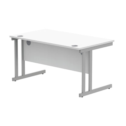 Polaris Rectangular Double Upright Cantilever Desk 1400x800x730mm Arctic White/Silver KF882348