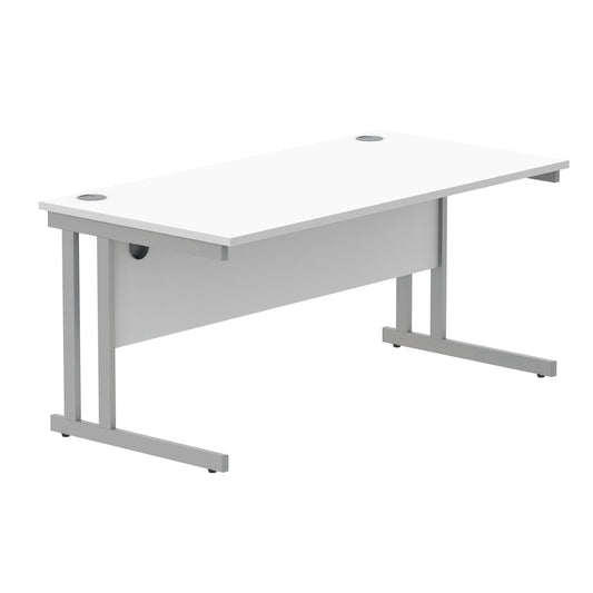 Polaris Rectangular Double Upright Cantilever Desk 1600x800x730mm Arctic White/Silver KF882349