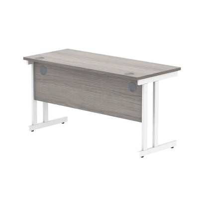 Polaris Rectangular Double Upright Cantilever Desk 1400x600x730mm Alaskan Grey Oak/White KF882369