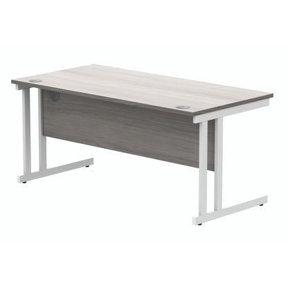 Polaris Rectangular Double Upright Cantilever Desk 1600x800x730mm Alaskan Grey Oak/White KF882371
