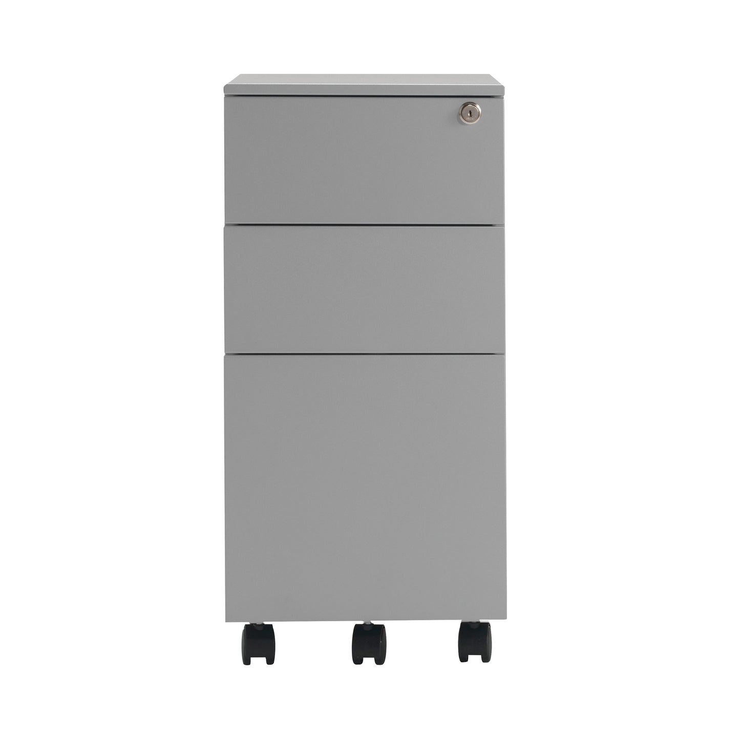 First 3 Drawer Under Desk Pedestal Slimline Steel 300x470x615mm Silver KF98515