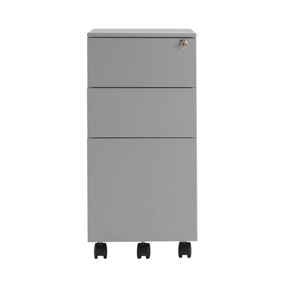 First 3 Drawer Under Desk Pedestal Slimline Steel 300x470x615mm Silver KF98515