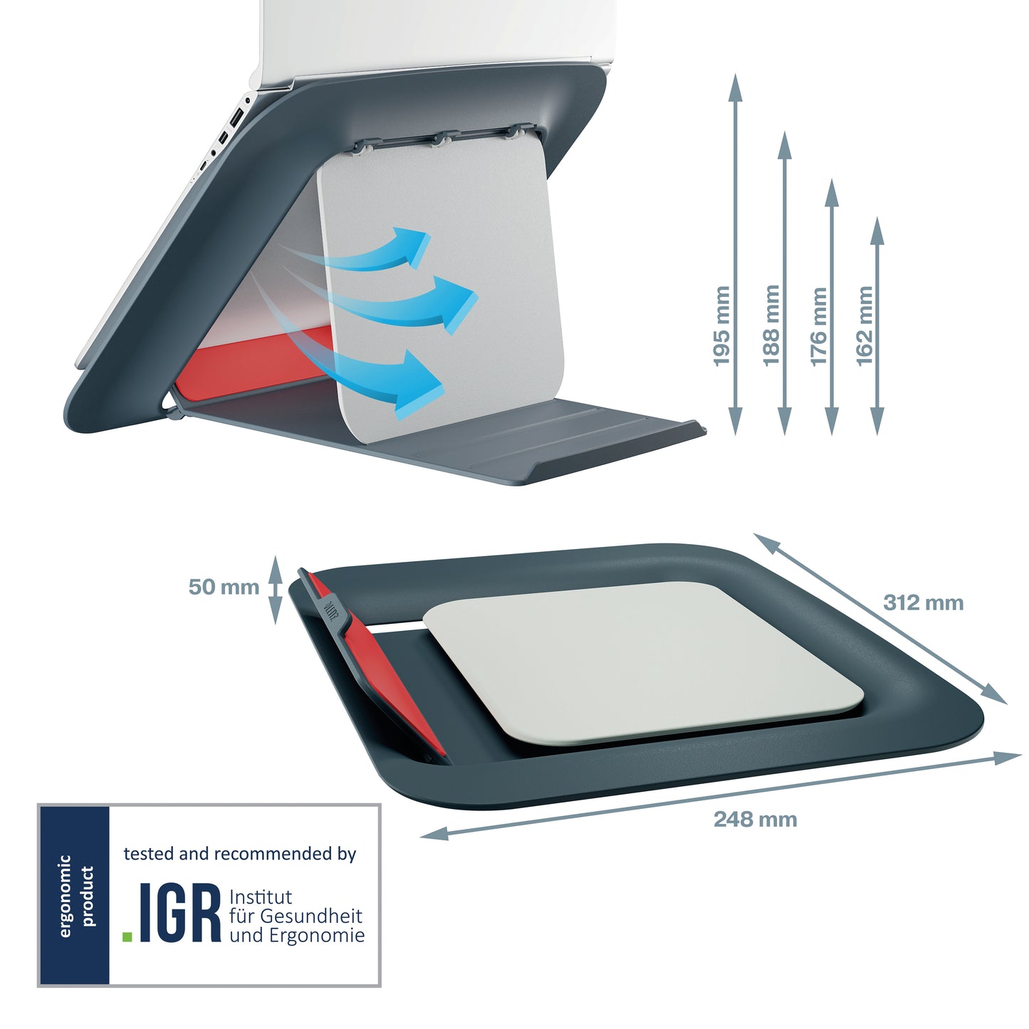 Leitz Ergo Cosy Adjustable Laptop Stand, 80% recycled plastic