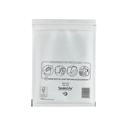 Mail Lite Bubble Postal Bag White D1-180x260 (Pack of 100) 101098082