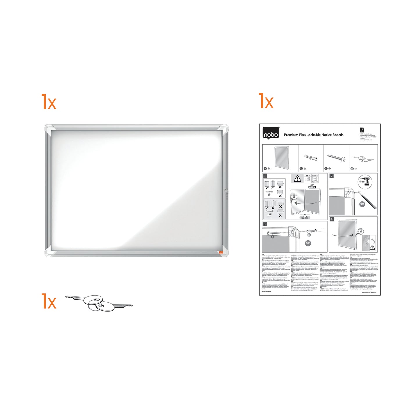 Nobo Premium Plus Magnetic Lockable Notice Board Hinged Door 8xA4