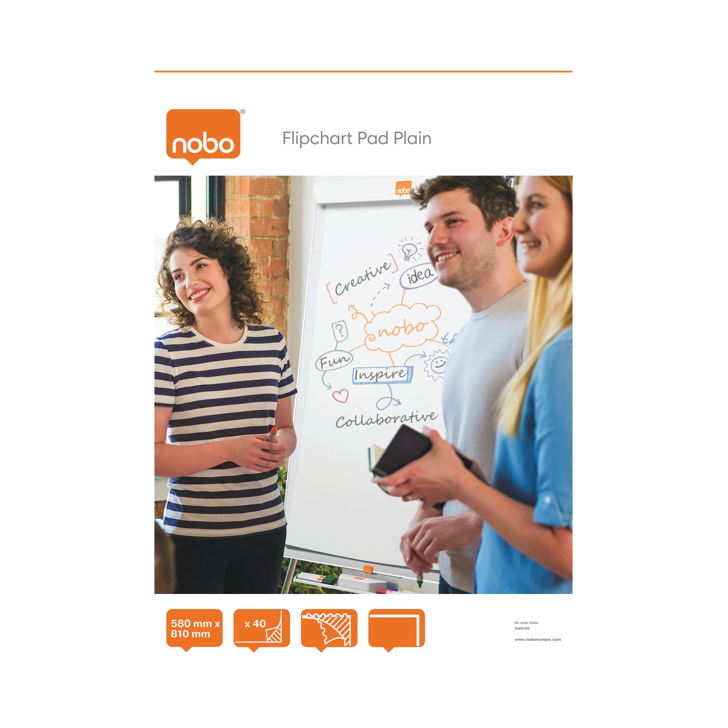 Nobo Flipchart Pad Plain 580x810mm 40 Sheets