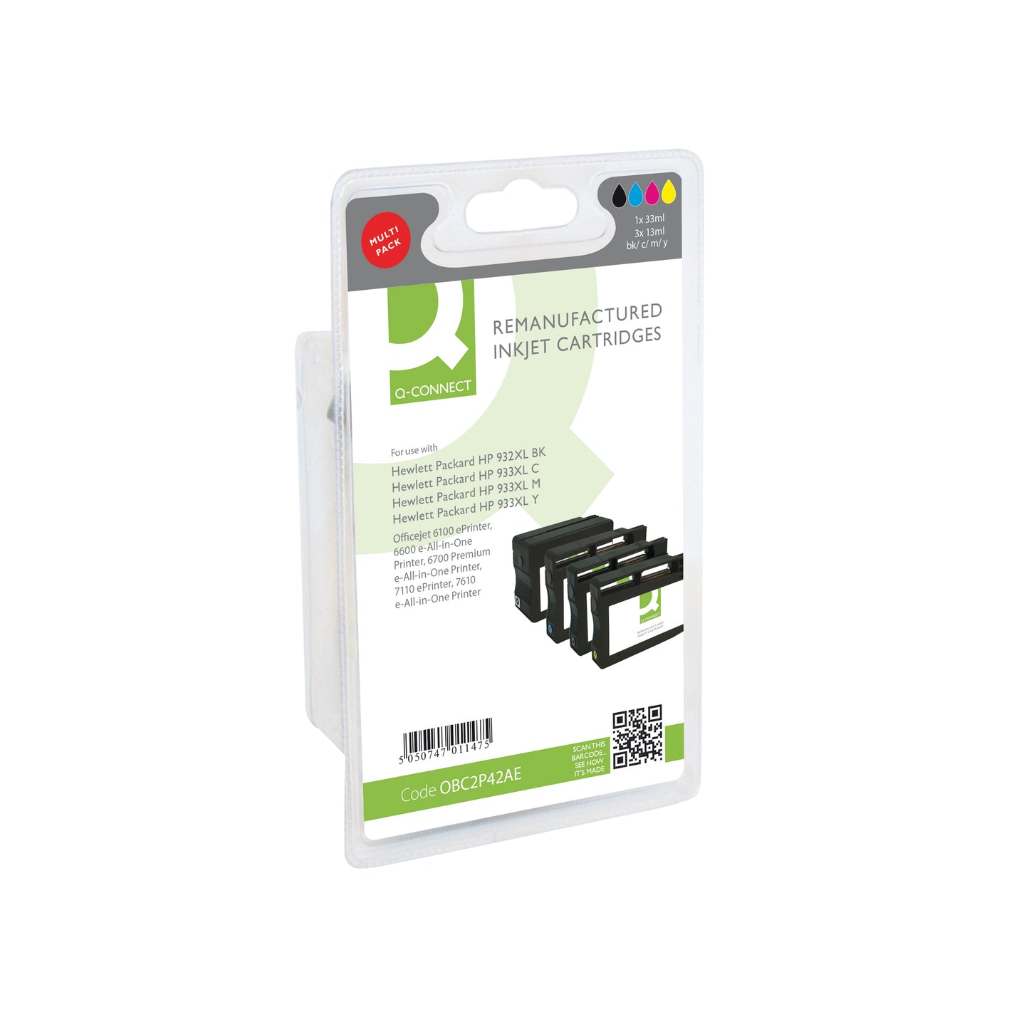 Q-Connect HP 932XL 933XL Remanufactured Inkjet Cartridges Multipack CMYK C2P42AE-COMP