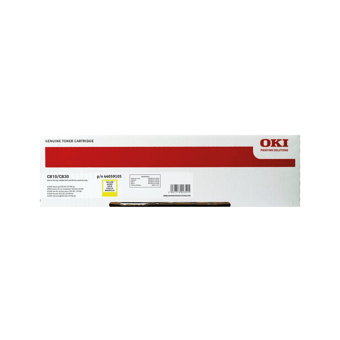 Oki Yellow Toner Cartridge (8,000 Page Capacity) 44059105