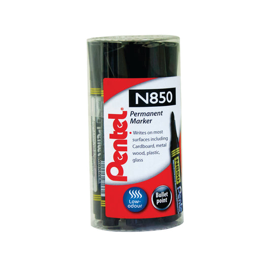 Pentel N850 Permanent Marker Bullet Tip Black (Pack of 12) N850T12-A