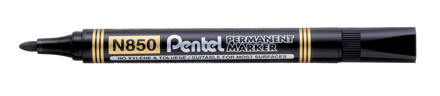 Pentel N850 Permanent Marker Bullet Tip Black (Pack of 12) N850T12-A