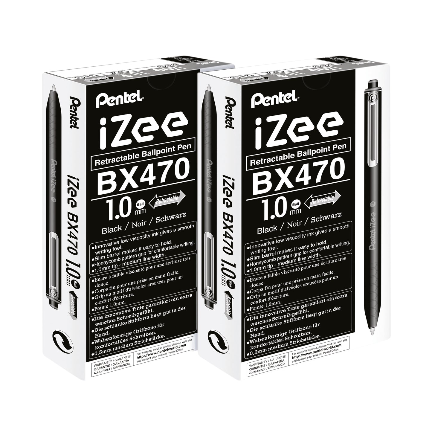 Pentel iZee Retractable Ballpoint Pen 1.0mm Black (Pack of 12) 2For1