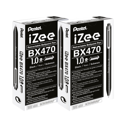 Pentel iZee Retractable Ballpoint Pen 1.0mm Black (Pack of 12) 2For1
