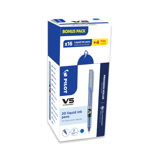 Pilot V5 Liquid Ink Rollerball Pen 0.5 Fine Blue Value Pack 16+4FREE (Pack of 20) 3131910516514