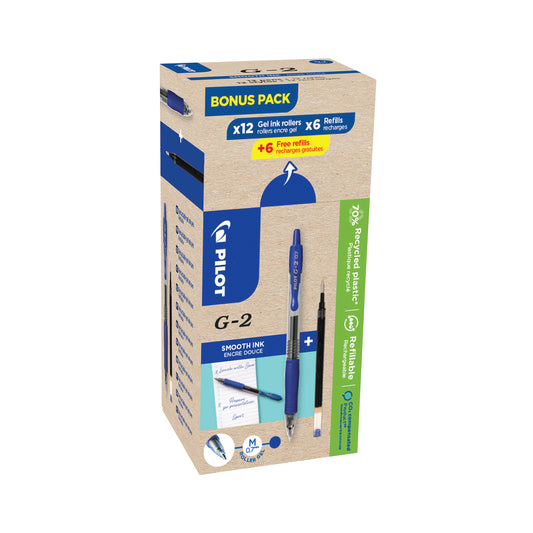 Pilot G-2 Greenpack Gel 0.7 Ink Rollerball Pen/Refill 12 Pen 12 Refill Blue (Pack of 24) WLT556183