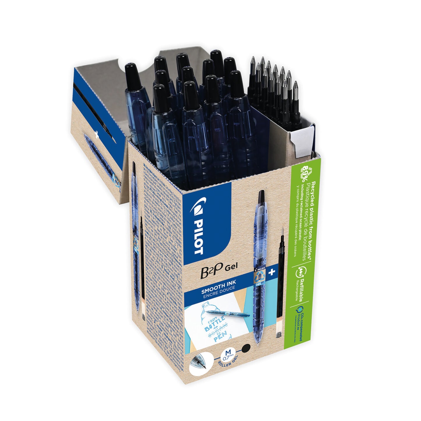 Pilot B2P Greenpack Gel Rollerball Pen/Refill 10 Pen 10 Refill Medium Black (Pack of 20) WLT556190