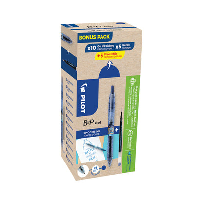 Pilot B2P Greenpack Gel Rollerball Pen/Refill 10 Pen 10 Refill Medium Blue (Pack of 20) WLT556206