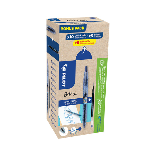 Pilot B2P Greenpack Gel Rollerball Pen/Refill 10 Pen 10 Refill Medium Blue (Pack of 20) WLT556206