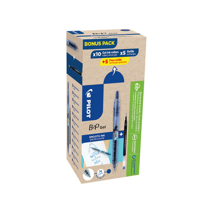 Pilot B2P Greenpack Gel Rollerball Pen/Refill 10 Pen 10 Refill Medium Blue (Pack of 20) WLT556206