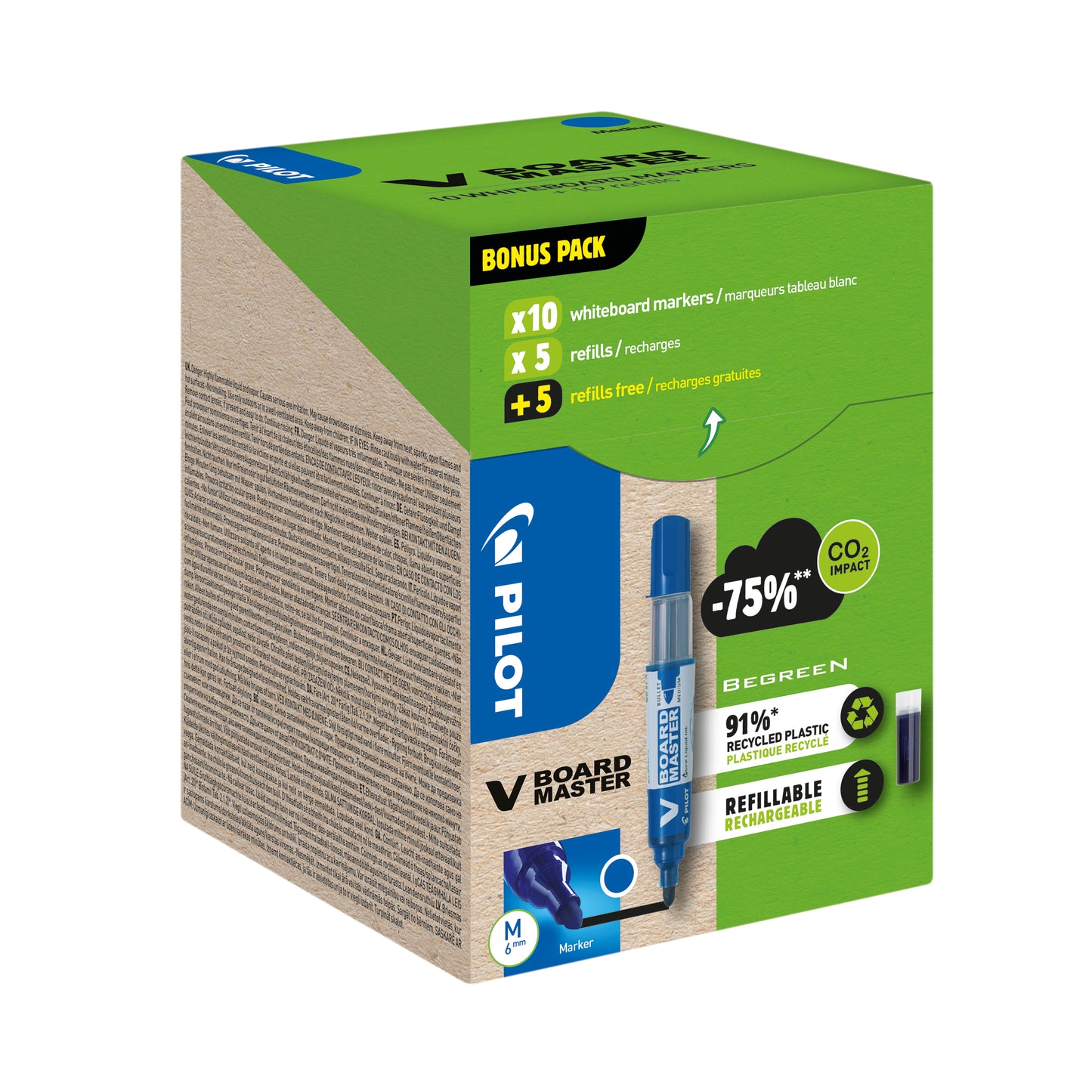 Pilot V-Board Master Greenpack Marker/Refill 10 Markers 10 Refill Medium Blue (Pack of 20) WLT556282