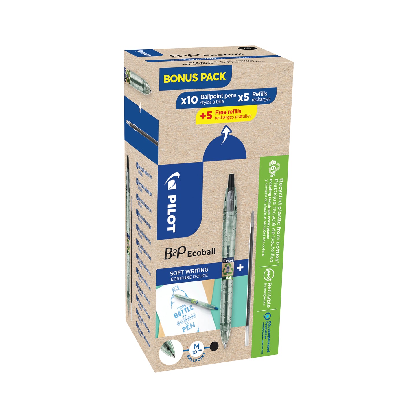 Pilot B2P Ecoball Greenpack Ballpoint Pen/Refill 10 Pen 10 Refill Black (Pack of 20) 3131910586562
