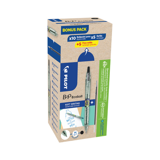 Pilot B2P Ecoball Greenpack Ballpoint Pen/Refill 10 Pen 10 Refill Black (Pack of 20) 3131910586562