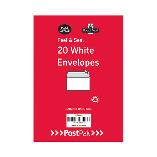Postpak C6 Peel and Seal Manilla 80gsm 20 Envelopes (Pack of 26) 9730813