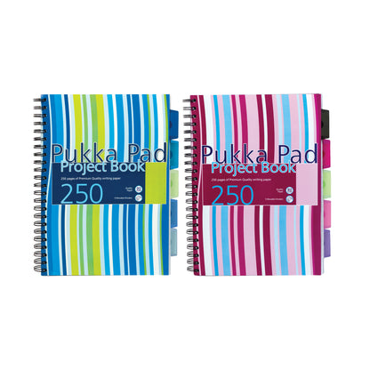 Pukka Pad Stripes Polypropylene Project Book 250 Pages A4 Blue/Pink (Pack of 3) PROBA4