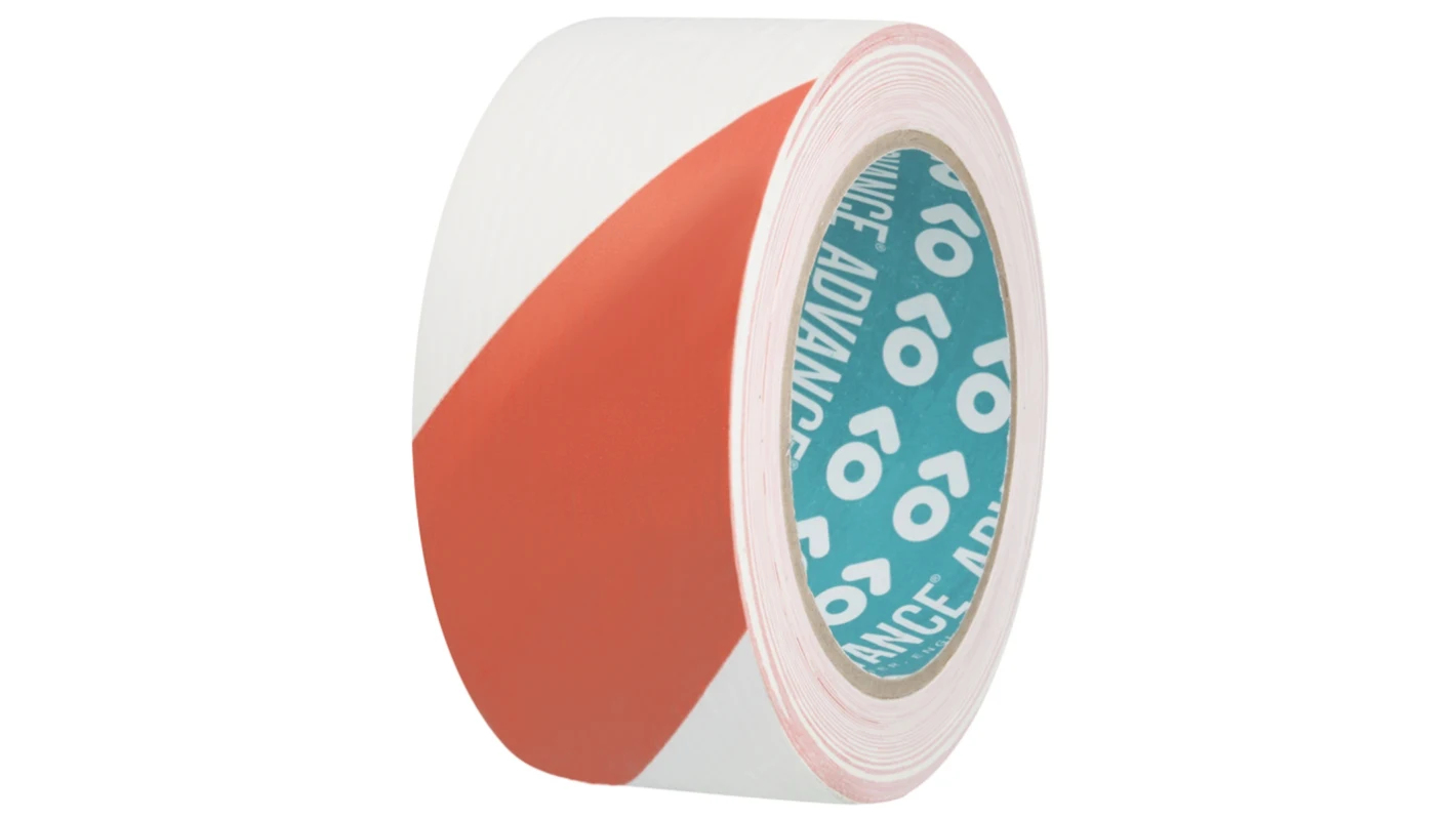 Advance Tapes AT8 Red/White PVC 33m Hazard Tape, 0.14mm Thickness