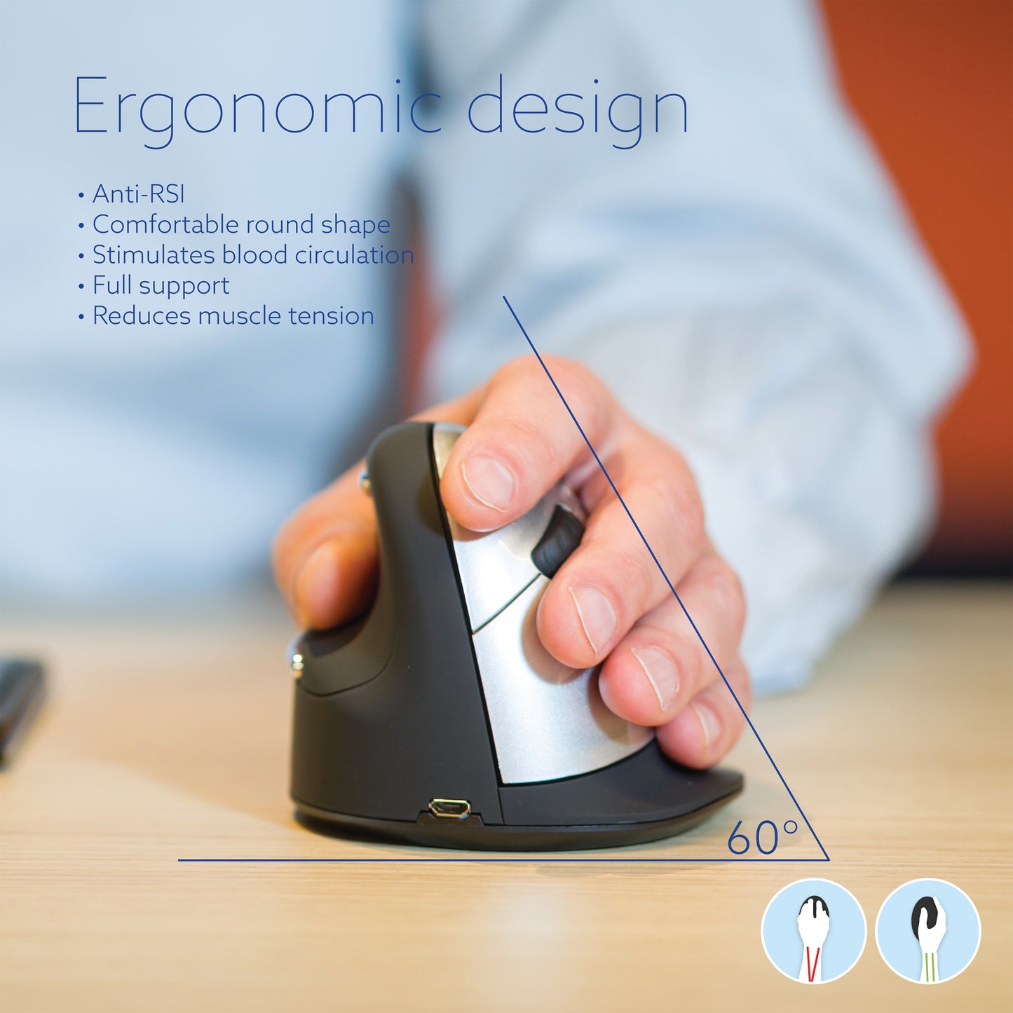 R-GO HE Ergonomic Vertical Wireless Mouse Medium Right Hand RGOHEWL