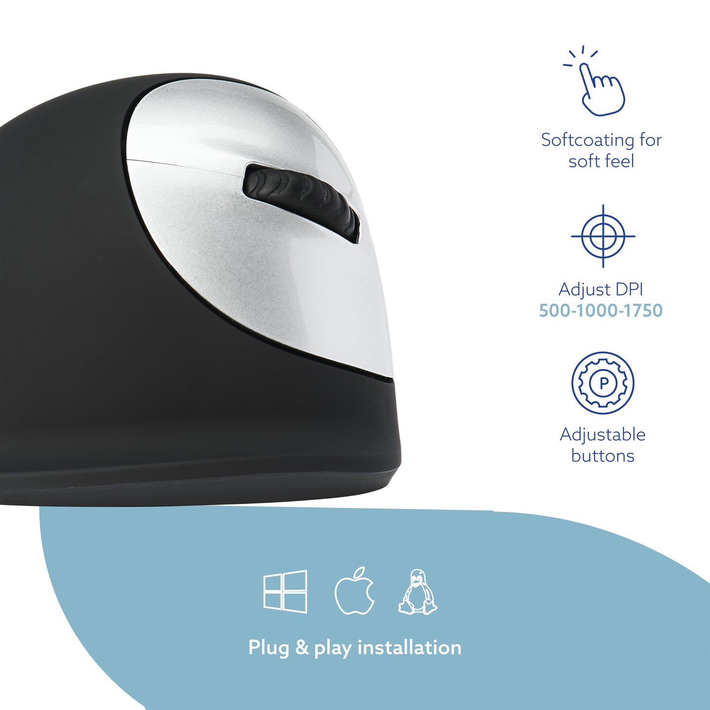 R-GO HE Ergonomic Vertical Wireless Mouse Medium Right Hand RGOHEWL