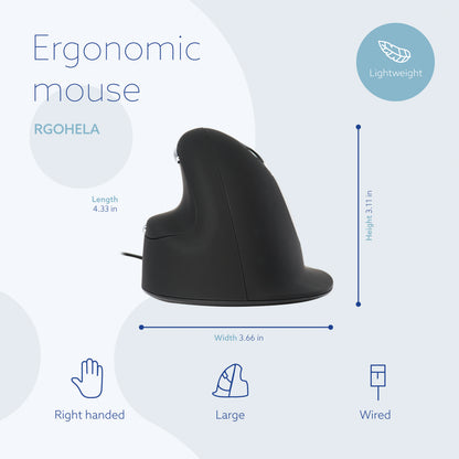 R-GO HE Ergonomic Vertical Wired Mouse Large Right Hand RGOHELA