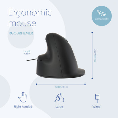 R-GO HE Break Ergonomic Vertical Wired Mouse Large Right Hand RGOBRHEMLR