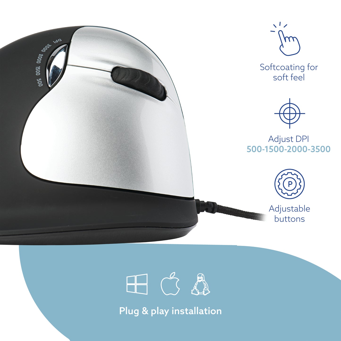 R-GO HE Break Ergonomic Vertical Wired Mouse Large Right Hand RGOBRHEMLR