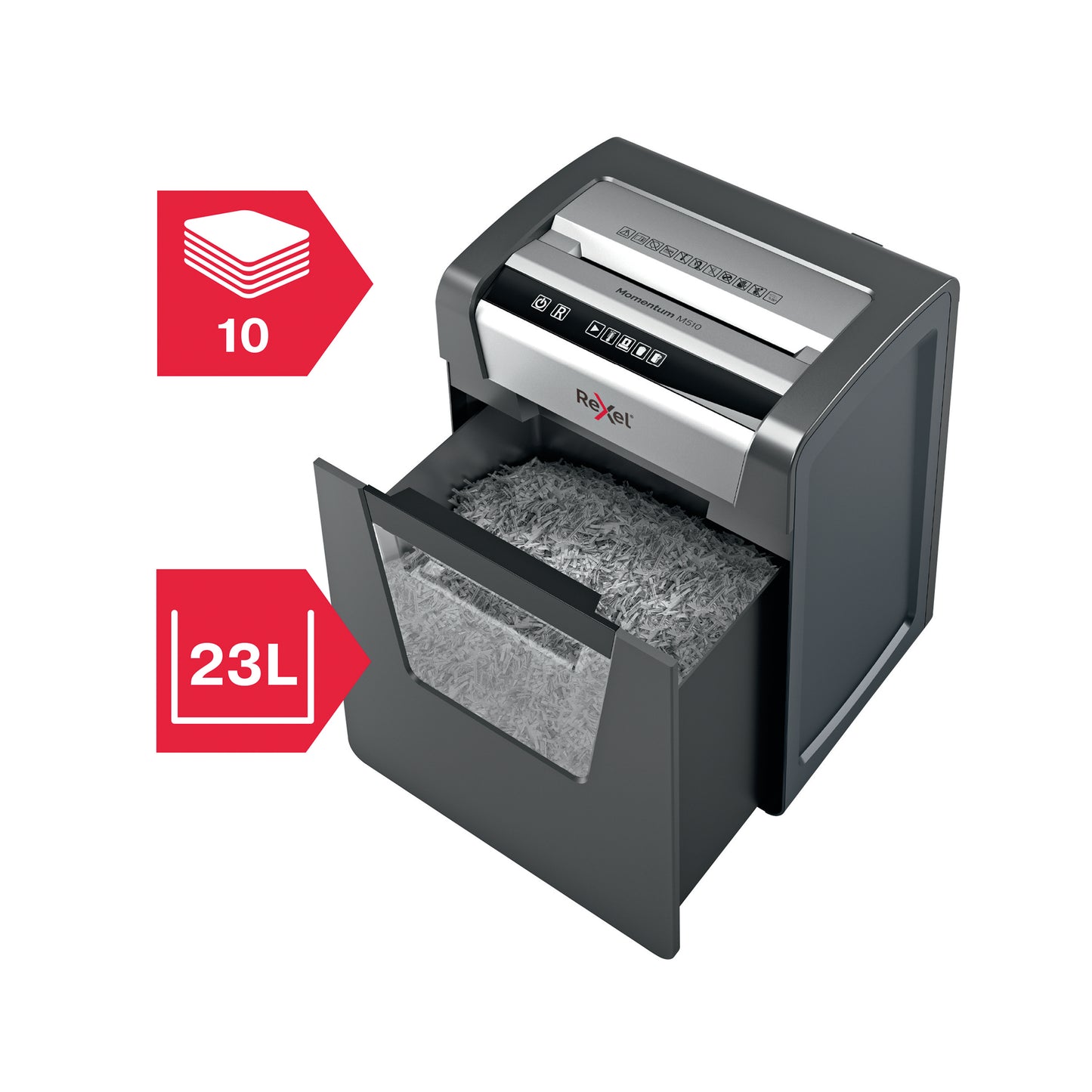 Rexel M510 paper shredder Micro-cut shredding 60 dB 22.3 cm Black, Silver