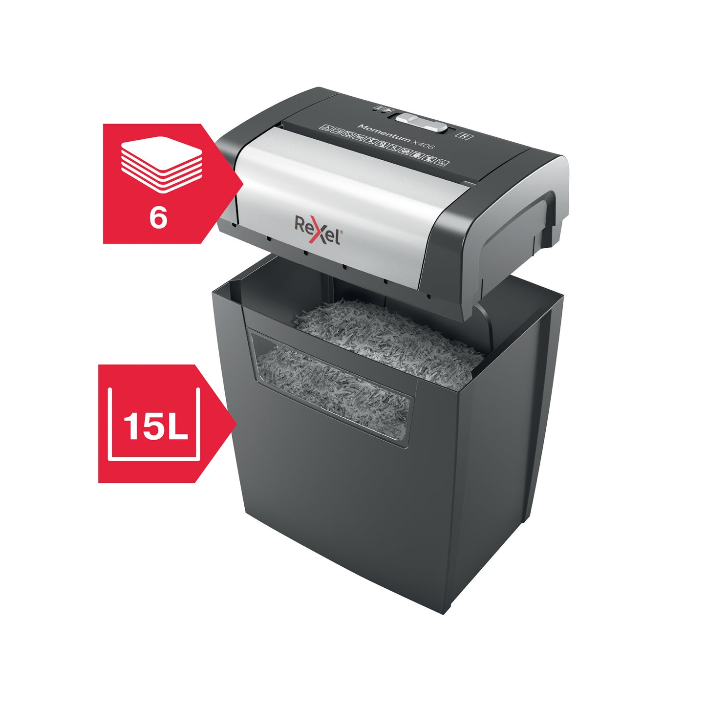 Rexel X406 paper shredder Cross shredding 22 cm Black, Silver