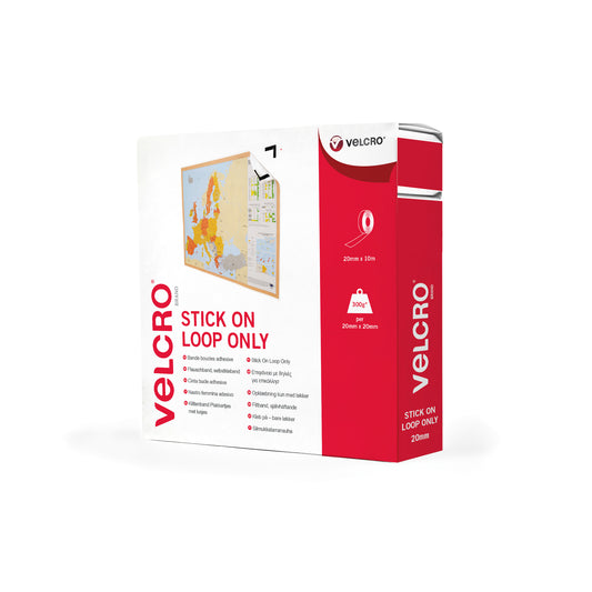 Velcro Stick On Tape Loop Only 20mmx10m White VEL-EC60222
