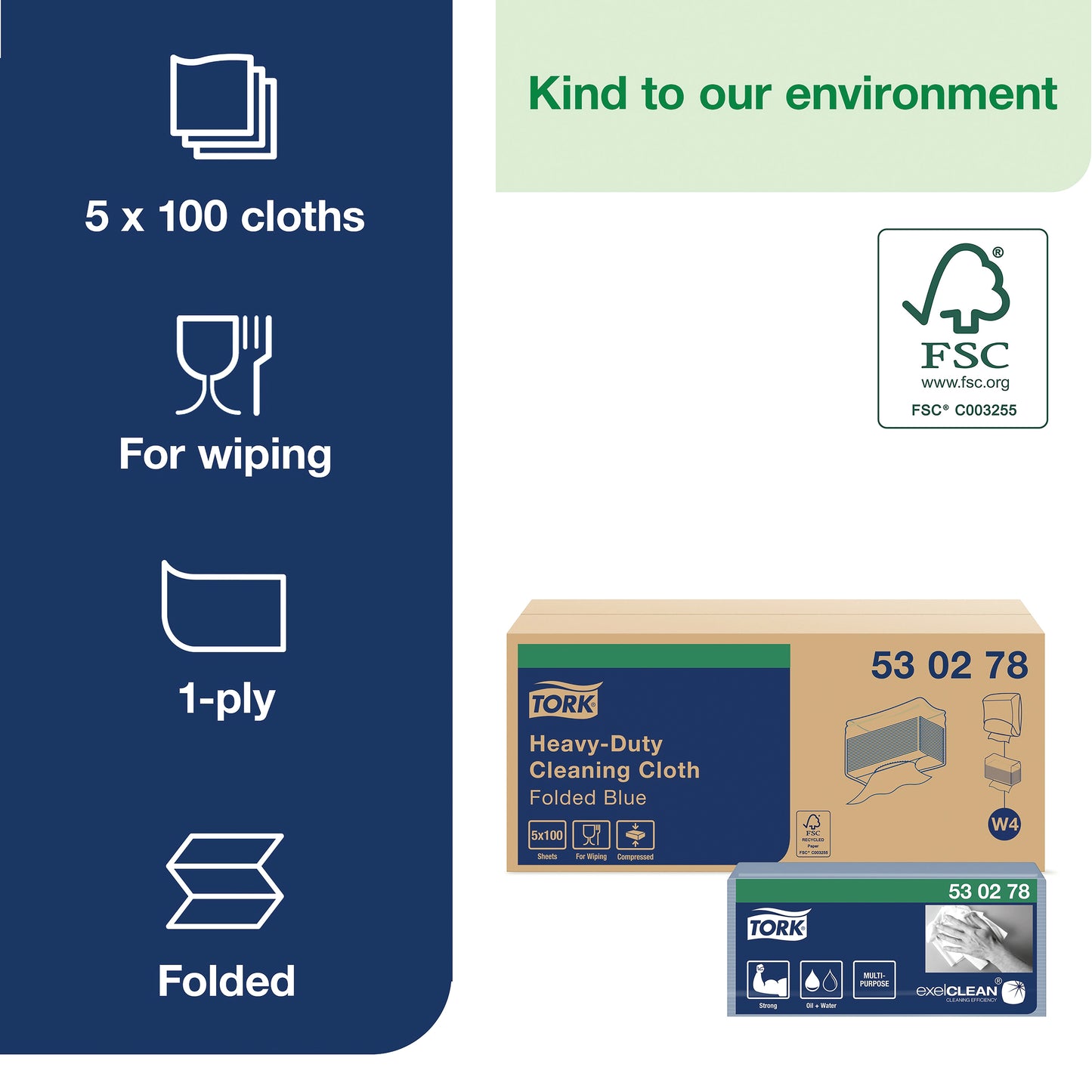 Tork W4 Cleaning Cloth Blue 100 Sheets (Pack of 5) 530278