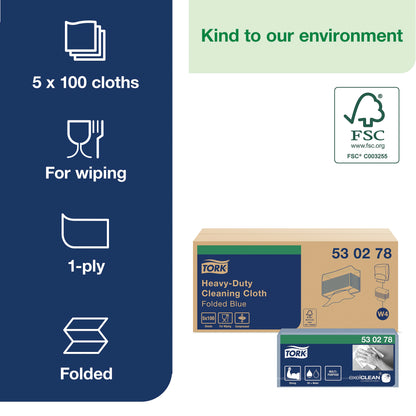 Tork W4 Cleaning Cloth Blue 100 Sheets (Pack of 5) 530278