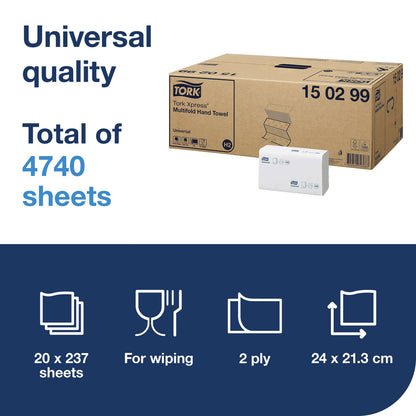 Tork Xpress Multifold Hand Towel Universal H2 20 Sleeves White (Pack of 4740) 150299