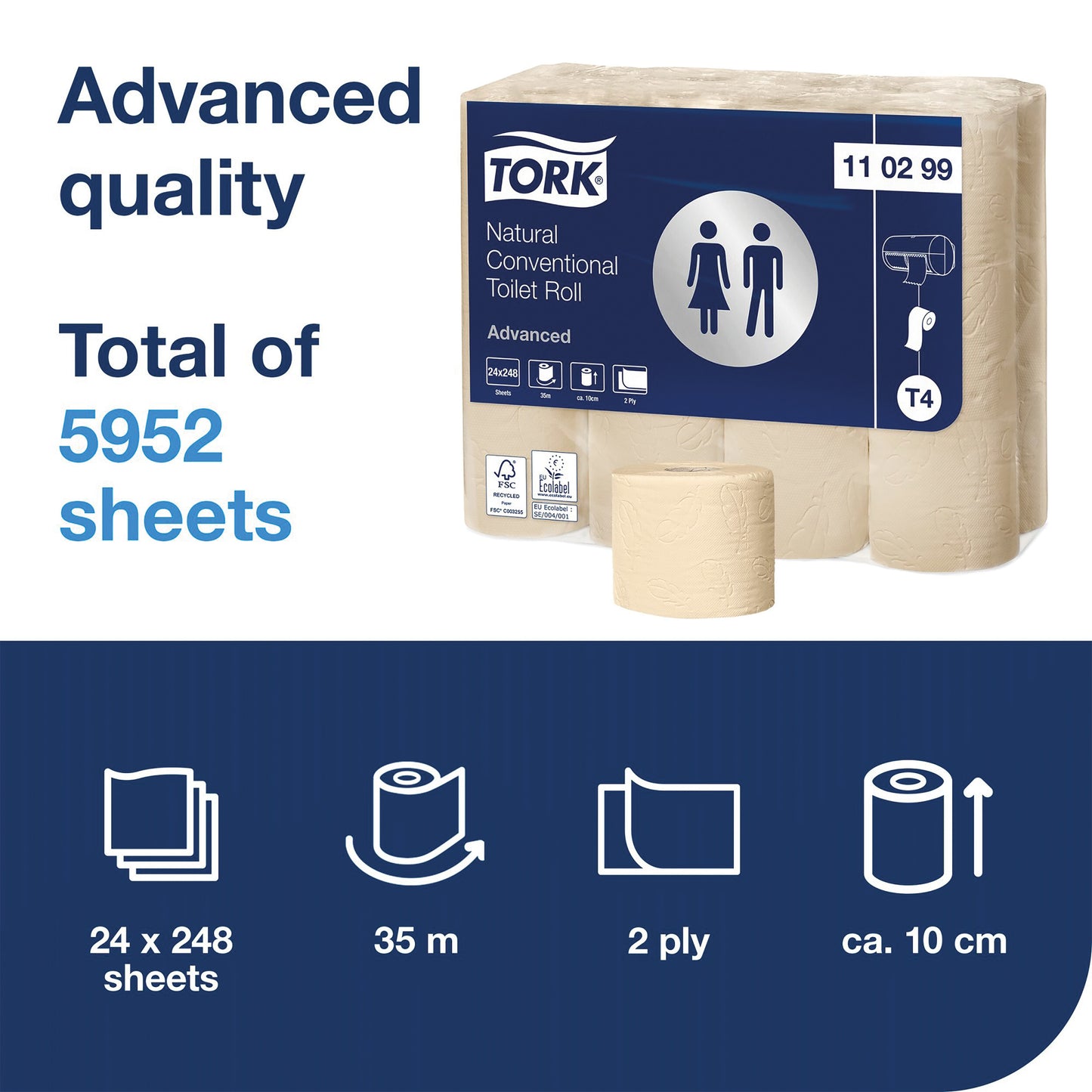Tork Mini Jumbo 2-Ply Toilet Roll Advanced 170m Natural (Pack of 12) 120377