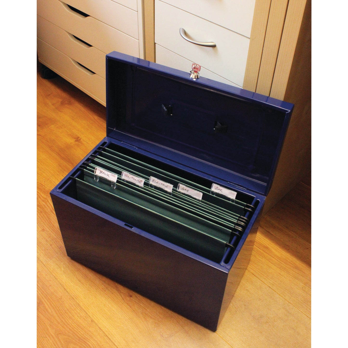 Cathedral Metal File Box Home Office Foolscap Blue HOBL
