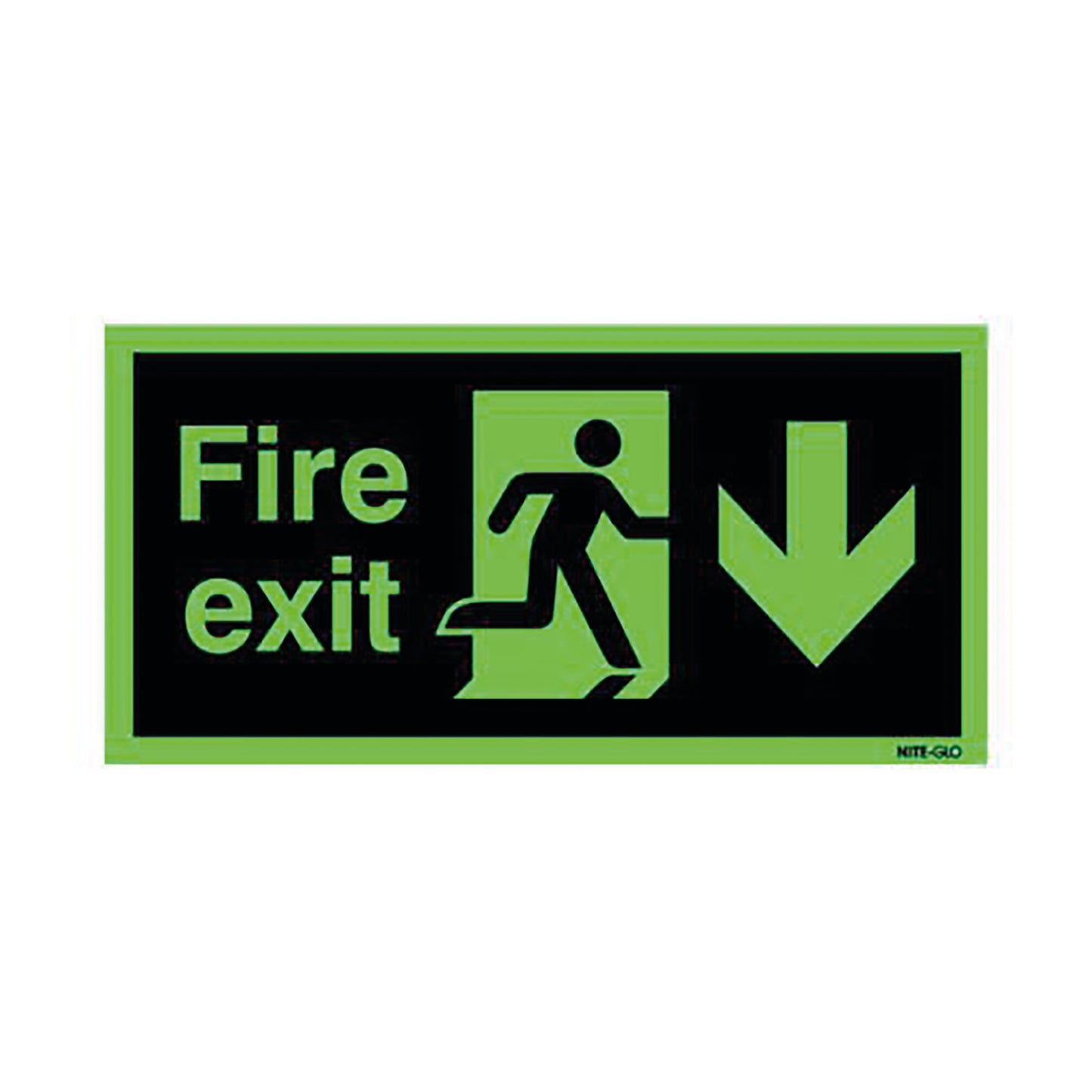 Safety Sign Niteglo Fire Exit Running Man Arrow Down Self-Adhesive 150x450mm NG28A/S