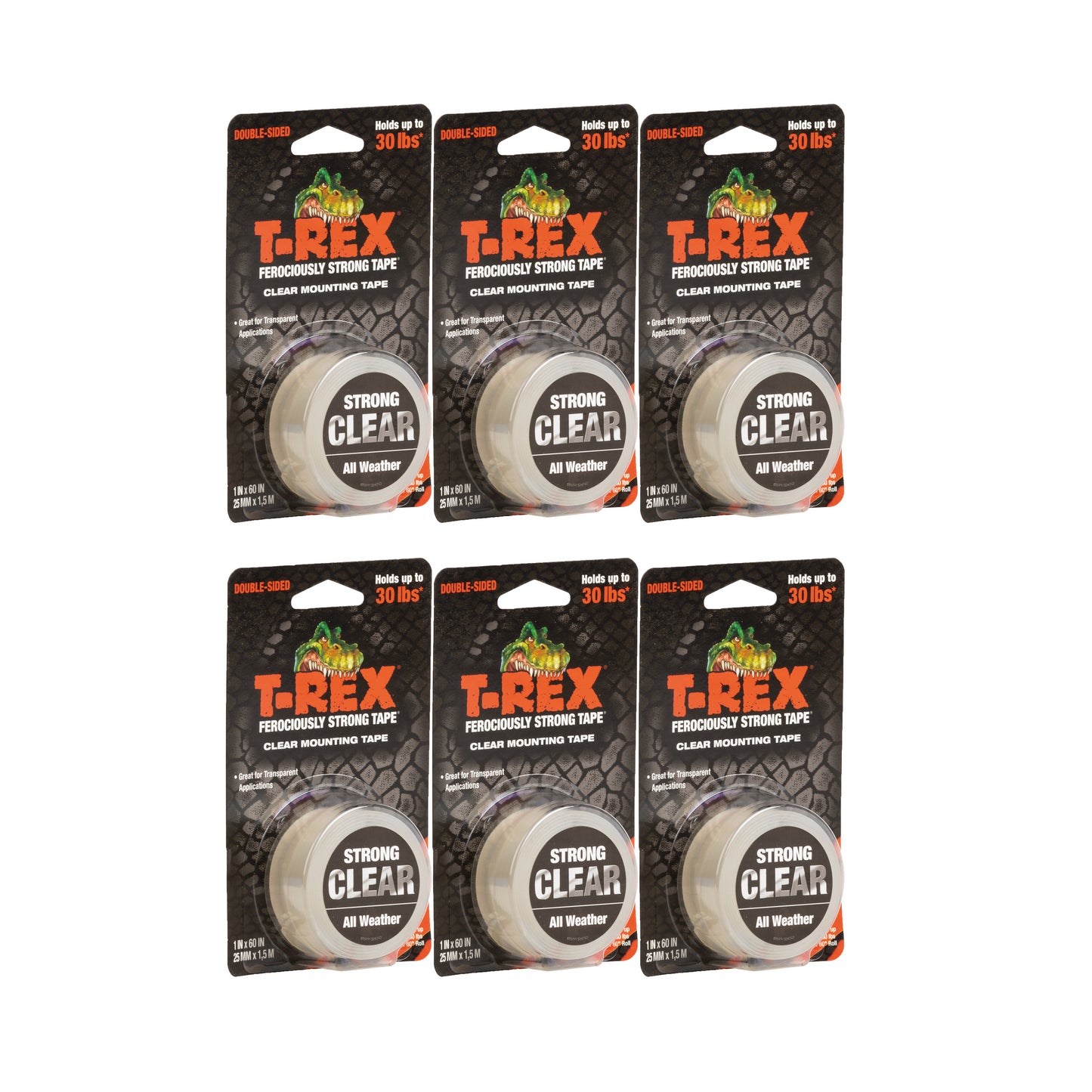 T-Rex Mounting Tape Roll 25mmx1.5m Clear (Pack of 6) 285664