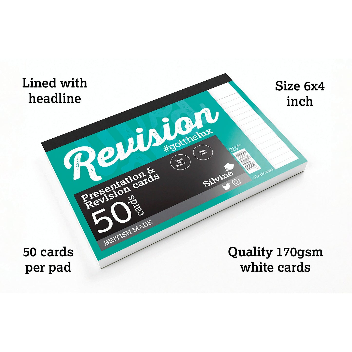 Silvine Revision Card Notepad 50 Card White (Pack of 1000) CR50