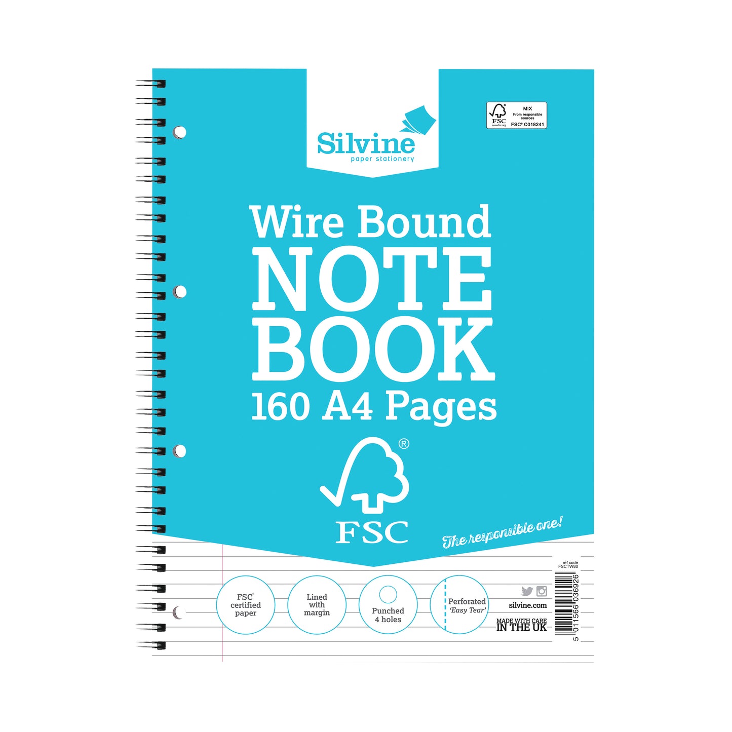 Silvine Envrio Wirebound Notebook A4 160 Pages (Pack of 5) FSCTW80