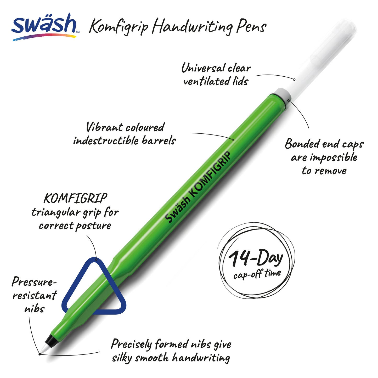 Swash KOMFIGRIP Handwriting Pen Black (Pack of 12) THW12BK