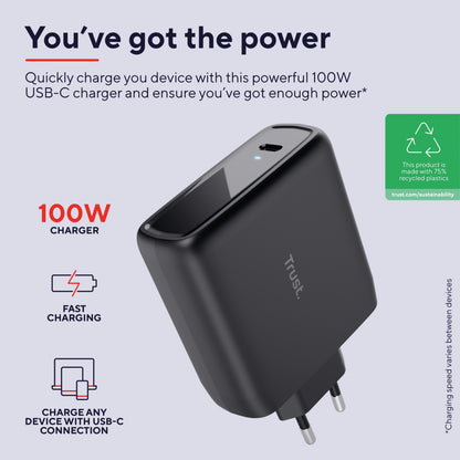 Trust Maxo USB-C Charger 100W UK Black 25209