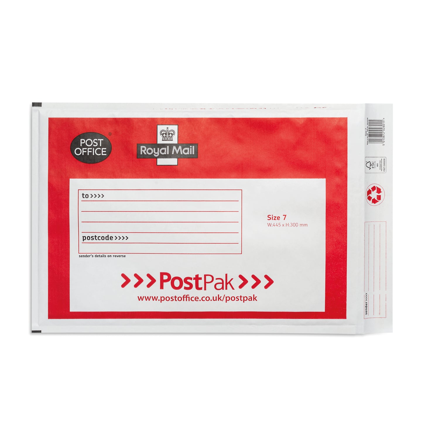 Post Office Postpak Size 7 Bubble Envelope 320x455mm White/Red (Pack of 50) 41640